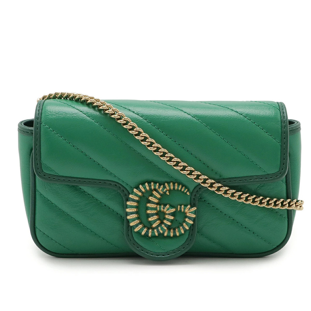 Gucci GG Marmont Super Bag Chain Shoulder Pouch Quilted Green